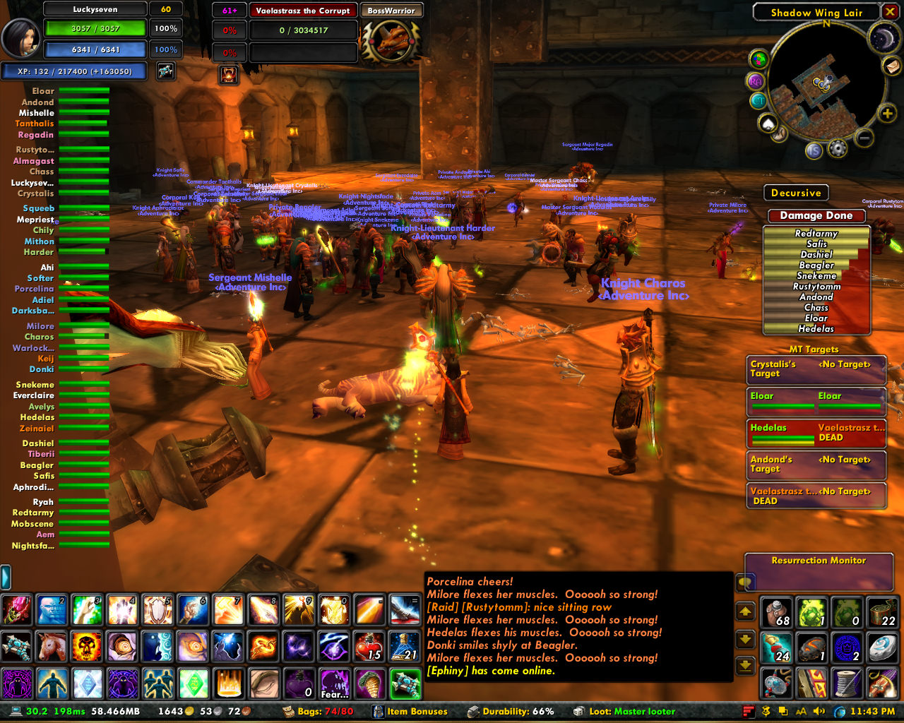 Screenshot of a customized and even busier World of Warcraft UI
